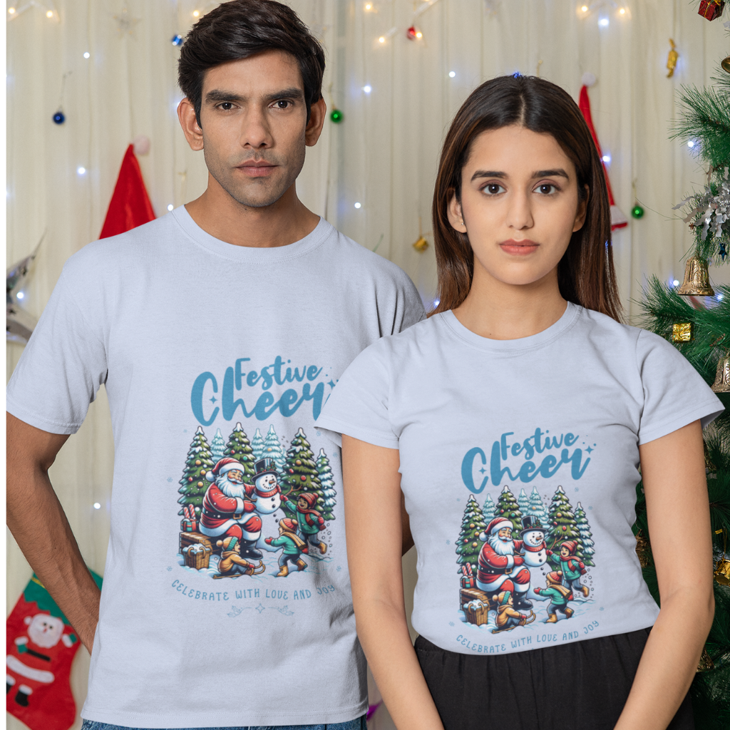FESTIVE CHEER CELEBRATE WITH LOVE AND JOY UNISEX T-SHIRT