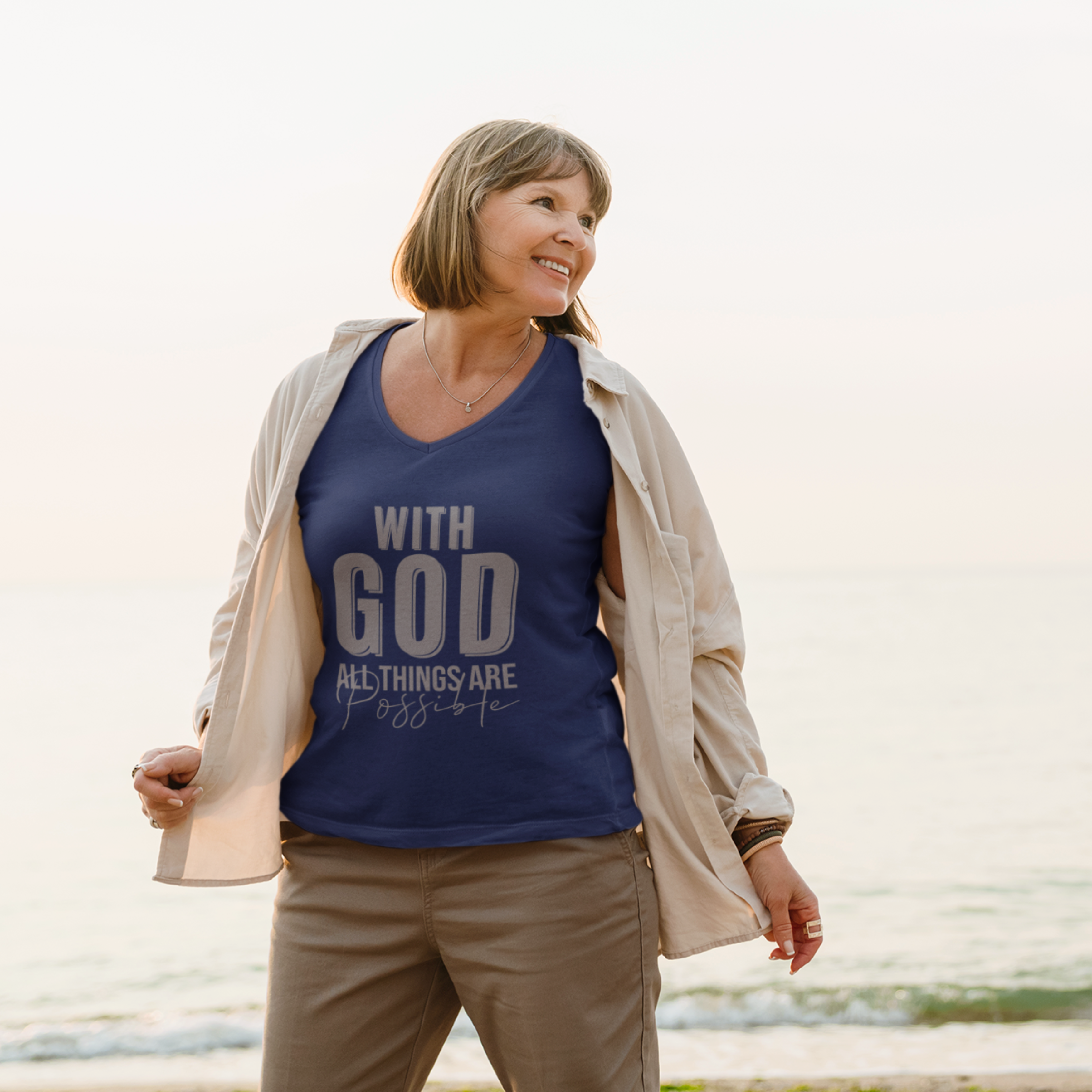 WITH GOD  ALL THINGS ARE POSSIBLE V-NECK  T-SHIRT