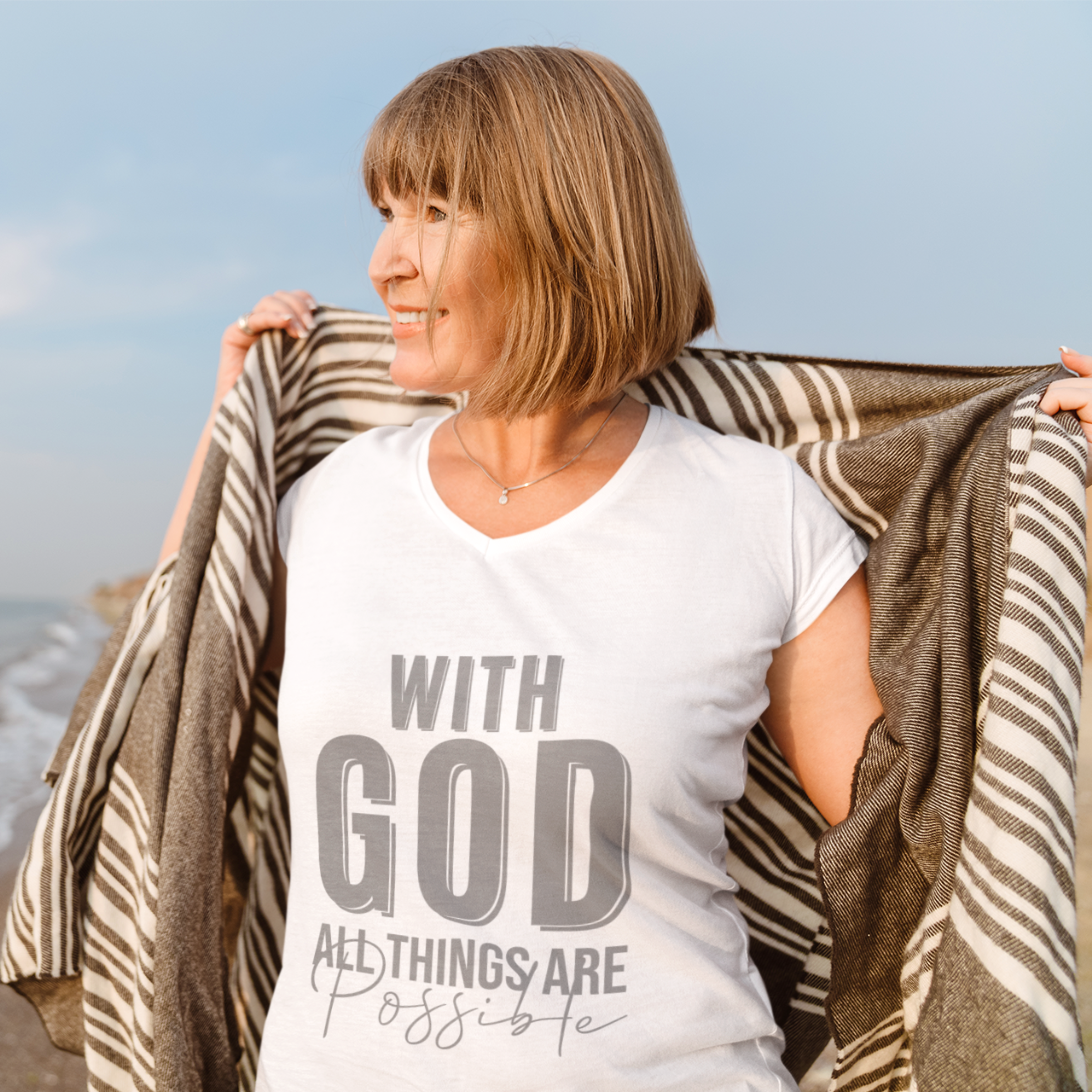 WITH GOD  ALL THINGS ARE POSSIBLE V-NECK  T-SHIRT
